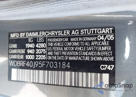 2005 Mercedes-Benz C 230 Kompressor Sport z USA, uszkodzony, nr VIN WDBRF40J95F703184